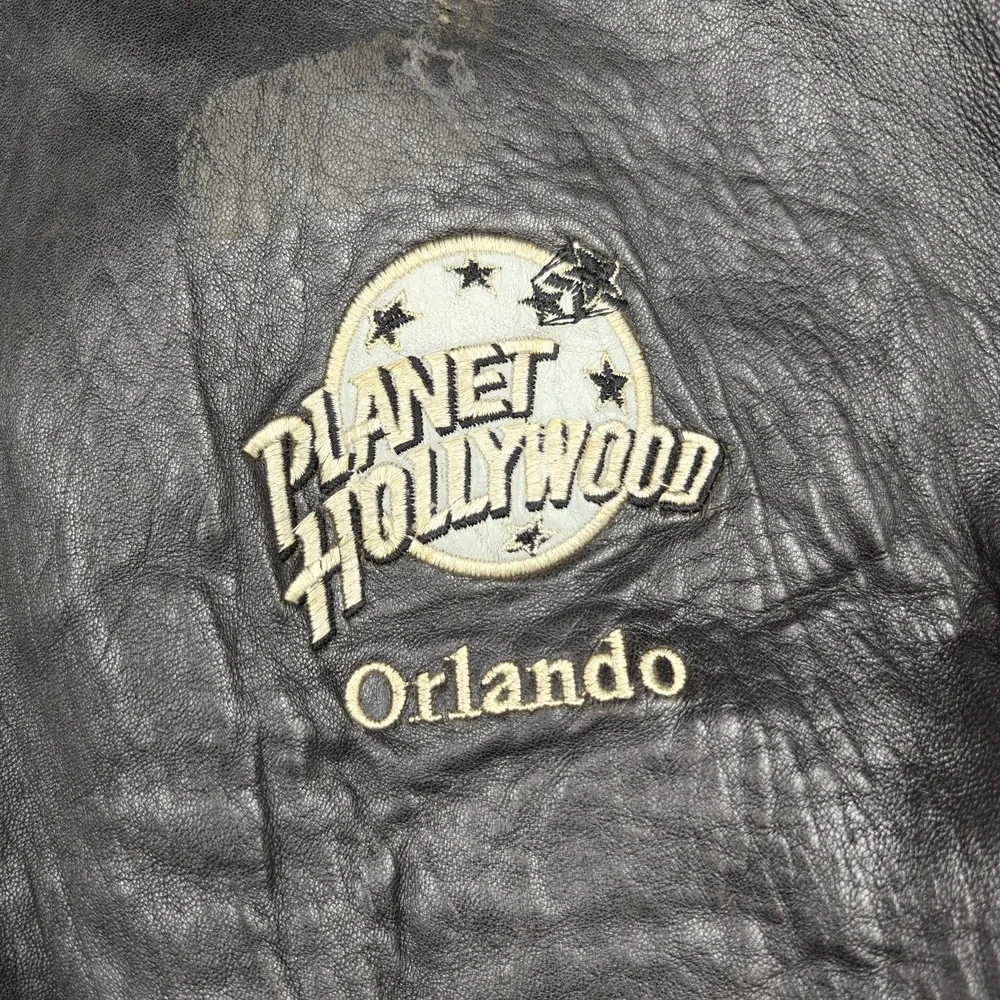 Vintage Planet Hollywood Jacket Mens‎ Medium Black Leather Orlando Back Logo